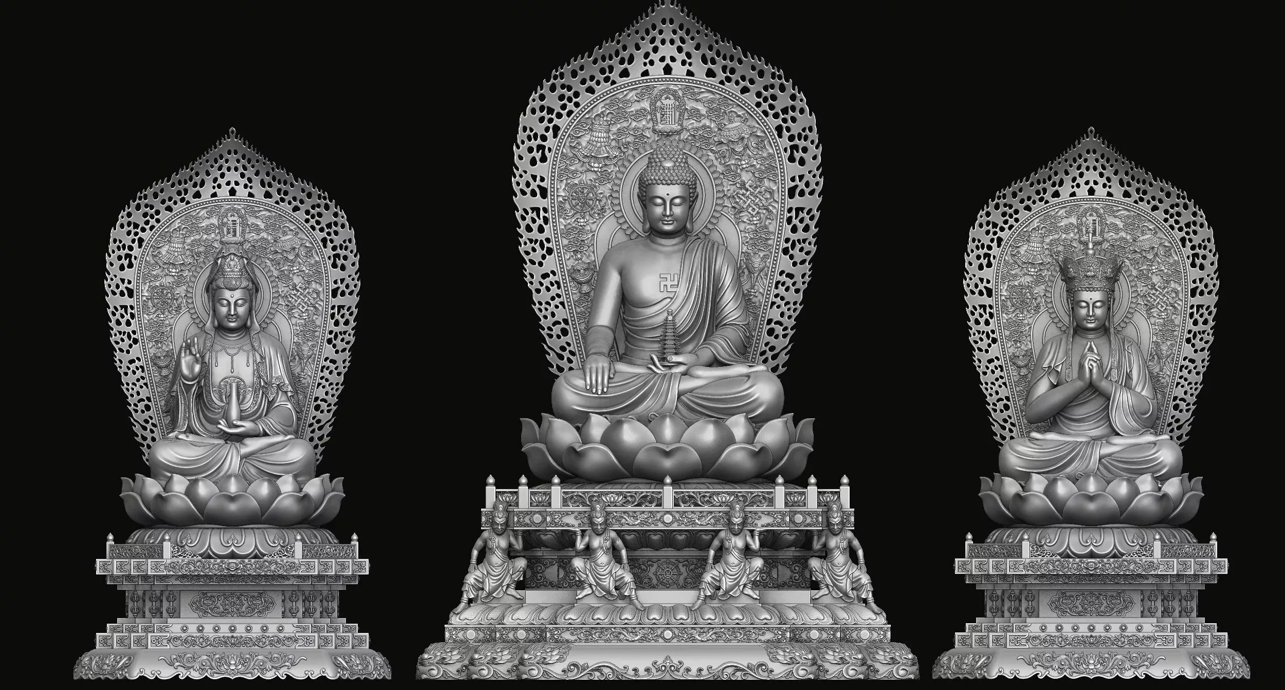 3D printed model of the Three Holy Buddhas of the West 3D print model