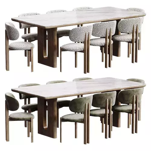 Modern Dining Table with Chairs Set 3D model