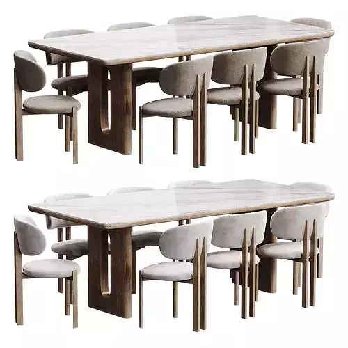 Modern Dining Table with Chairs Set 3D model 4