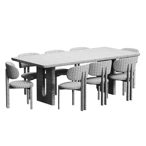 Modern Dining Table with Chairs Set 3D model 6