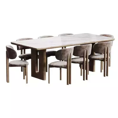 Modern Dining Table with Chairs Set 3D model 5