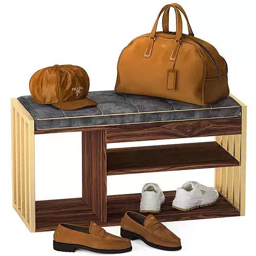 Bench shoes rack sneakers hat bag wardrobe set top 3D model 6