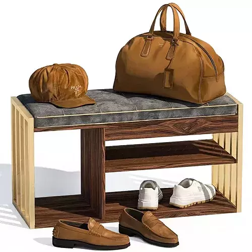 Bench shoes rack sneakers hat bag wardrobe set top 3D model 2