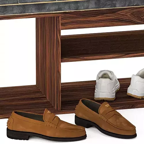 Bench shoes rack sneakers hat bag wardrobe set top 3D model 7