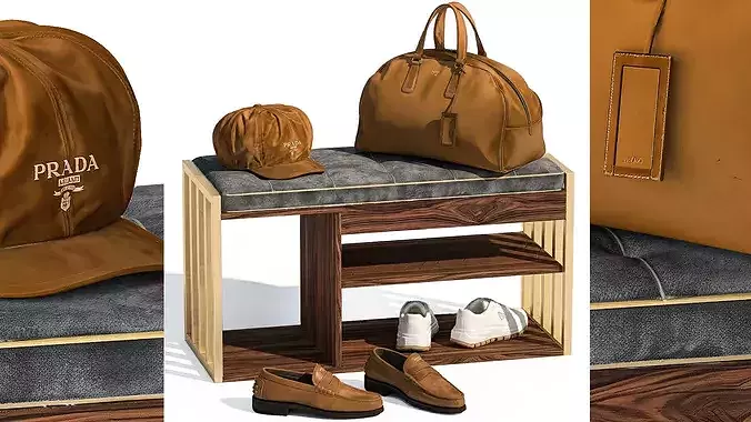 Bench shoes rack sneakers hat bag wardrobe set top 3D model