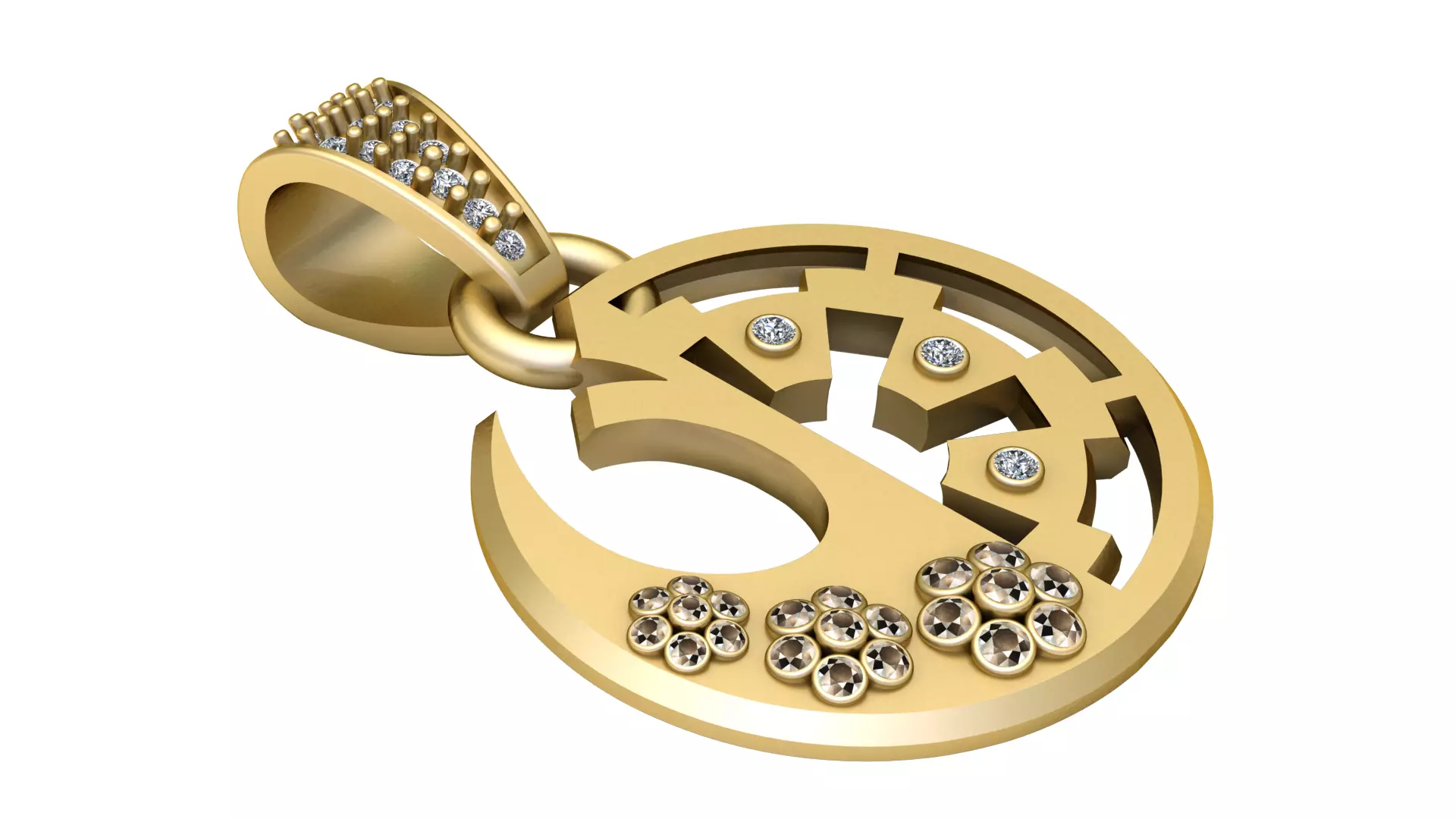 Royal Crescent Gear Gold Pendant 3D print model