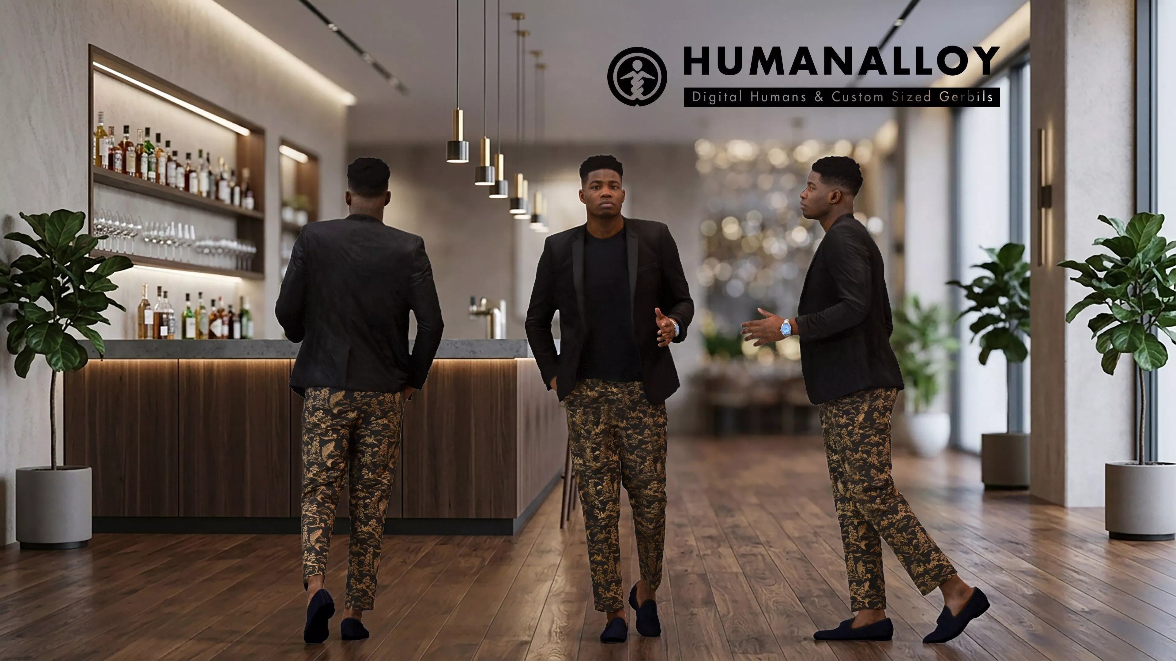 Adult Black male walking through restaurant in formal autumn 3D model