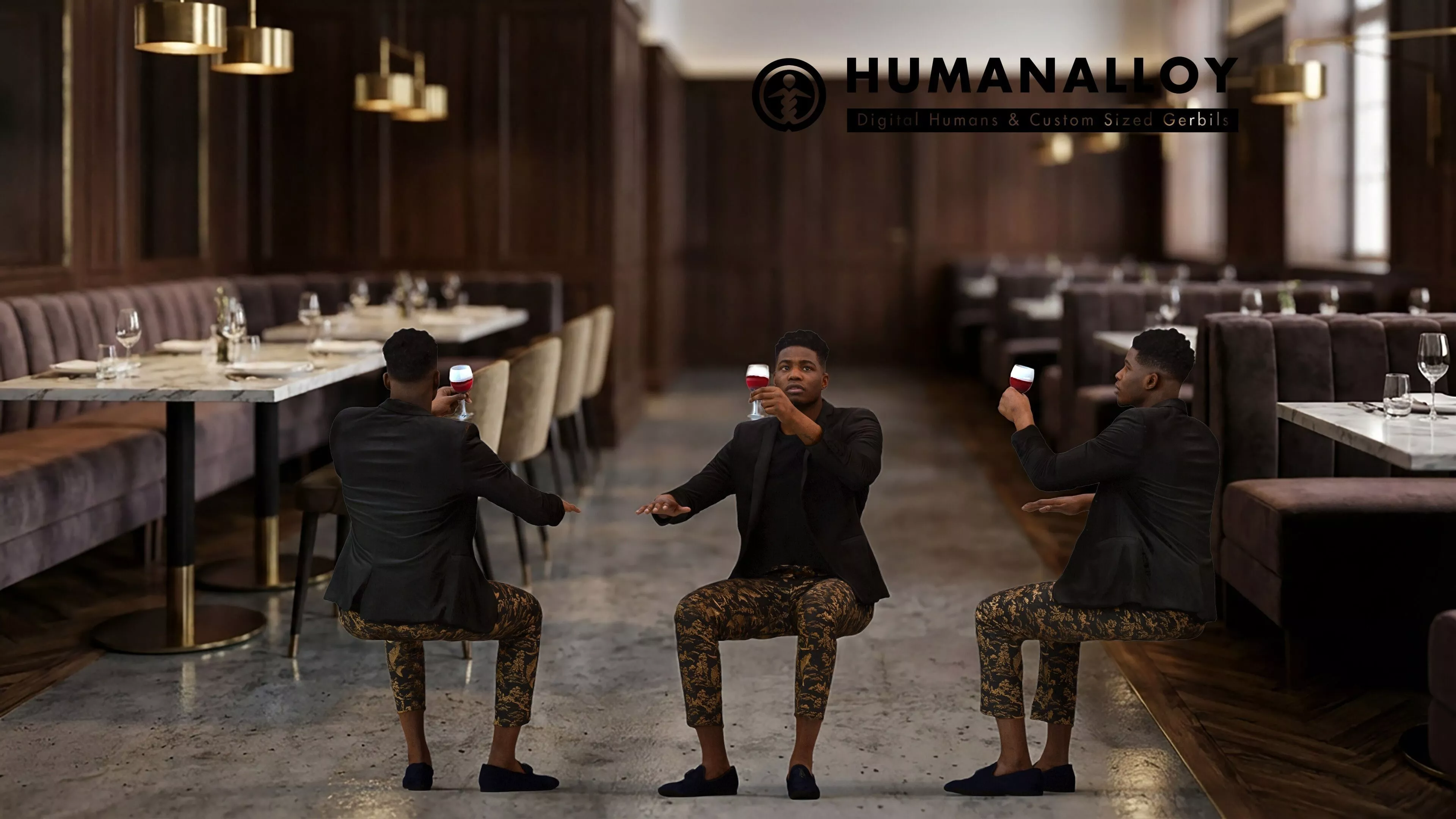 Adult Black man relaxing in restaurant wearing formal autumn or 3D model