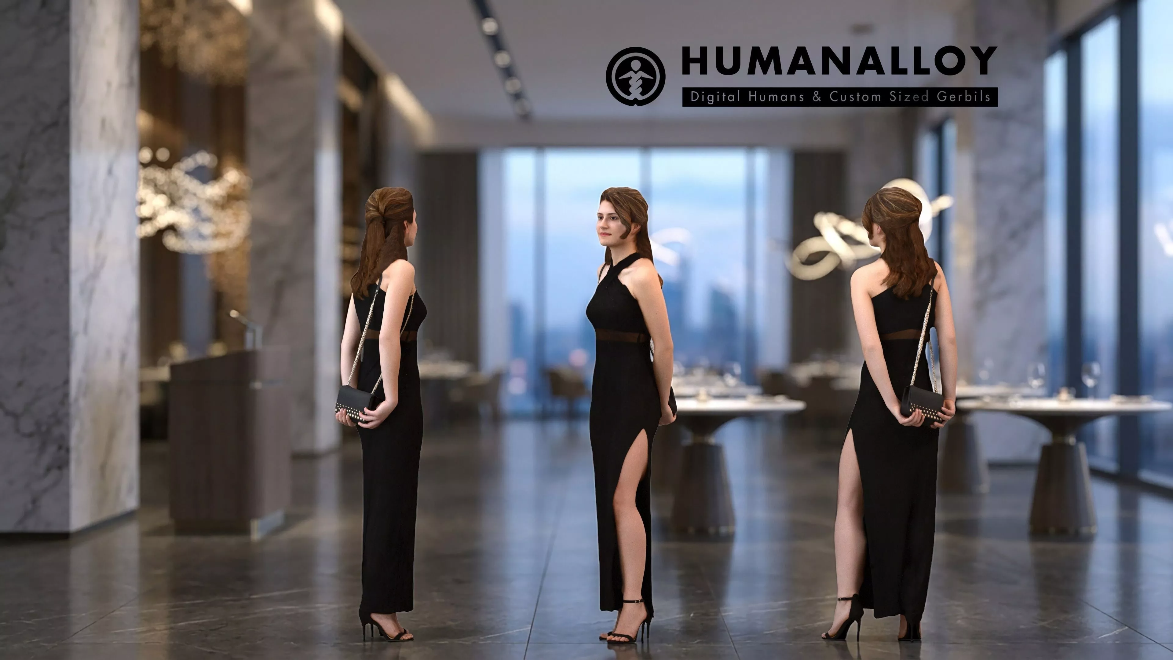 Adult Caucasian woman waiting in restaurant wearing formal 3D model