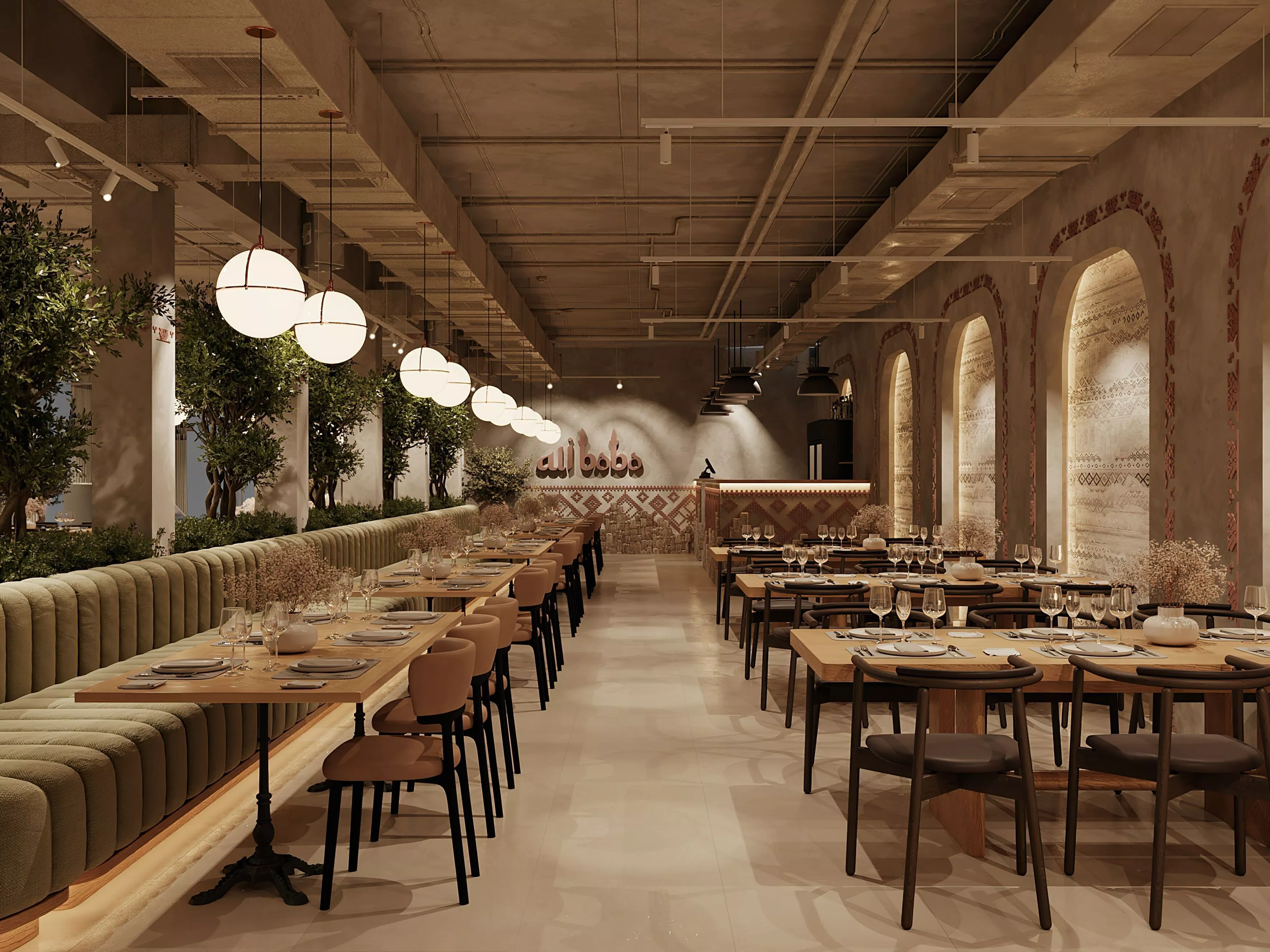 Wabi sabi restaurant interior scene 3D model