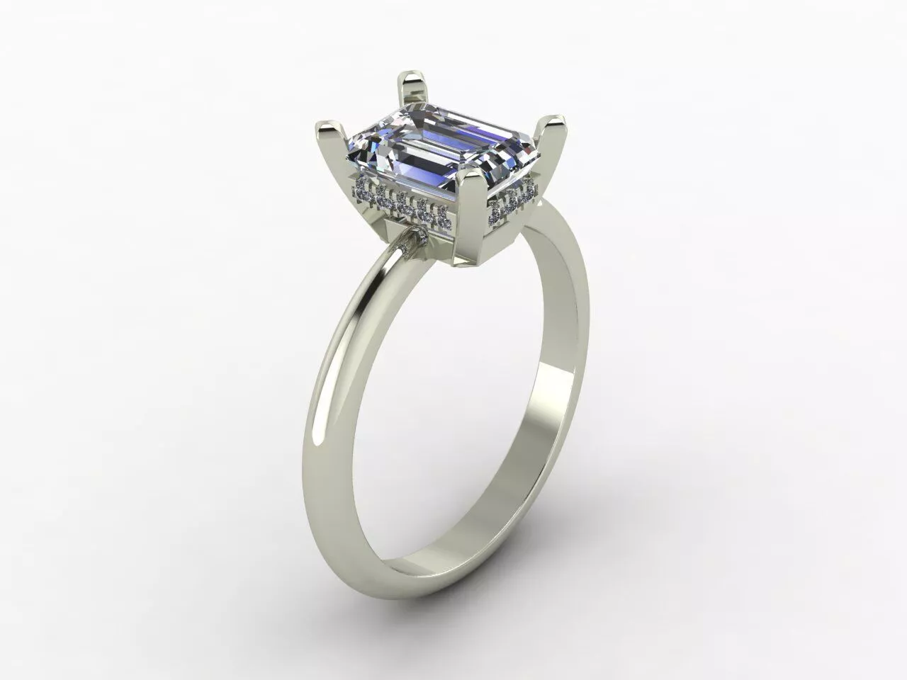 Emerald Cut Hidden Gallery Solitaire Ring 3D print model
