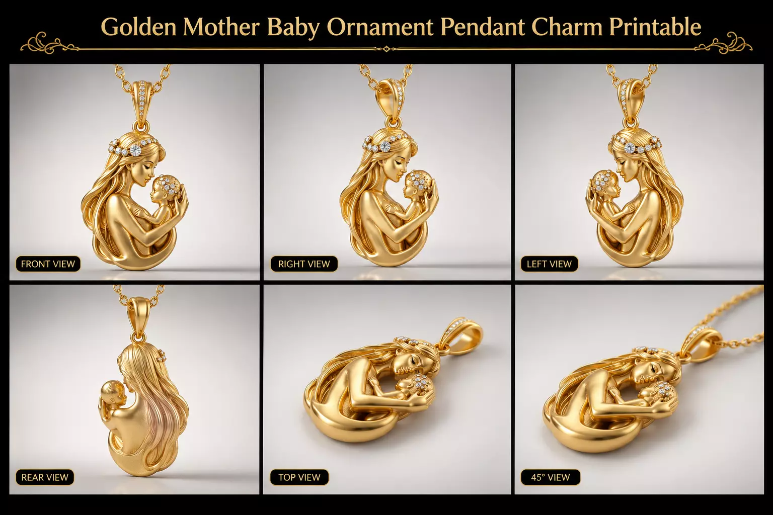 Golden Mother Baby Ornament Pendant Charm Jewelry Printable 3D print model