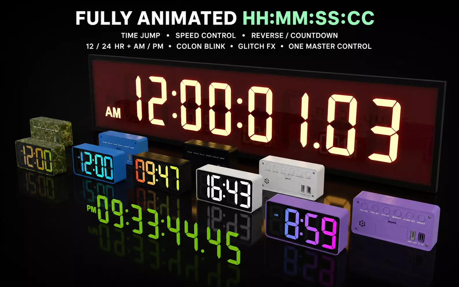 Fully Animated Real Time Digital Clock and 7 Segment Display 3D model
