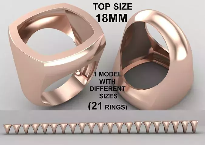 cushion square Signet Ring Base 18 MM top in All sizes 298-MWC
