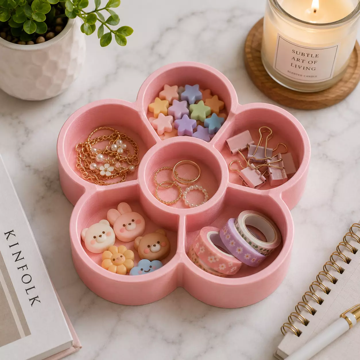 Flower Shaped Multi Compartment 3D Printable Storage Tray STL 3D print model