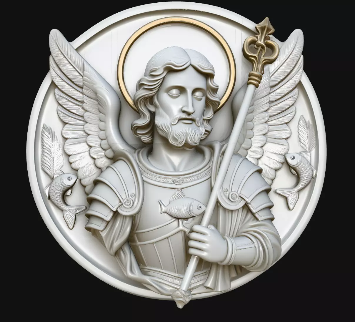 Saint Raphael Fish Staff Medallion Pendant Jewelry 3D print model