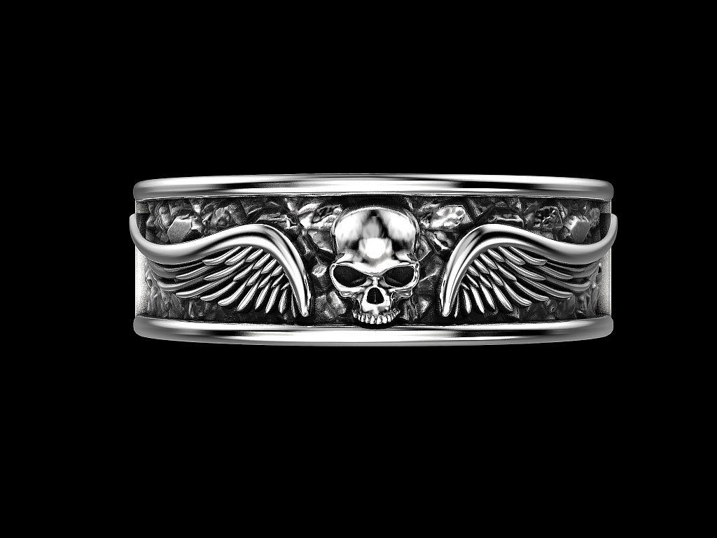 Skull wings ring many sizes 3D print model_2
