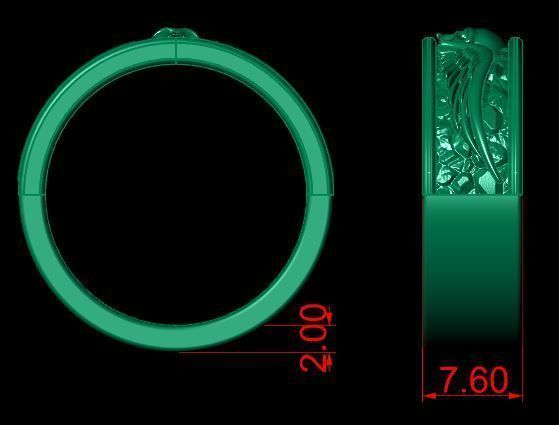 Skull wings ring many sizes 3D print model_5