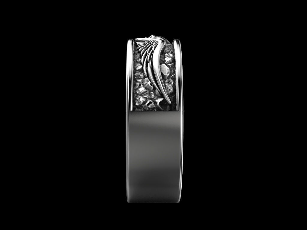 Skull wings ring many sizes 3D print model_4