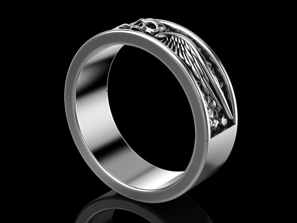 Skull wings ring many sizes 3D print model_3