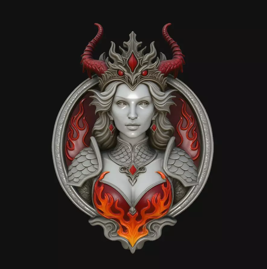 Horned Demon Queen Flame Pendant Jewelry Model 3D print model