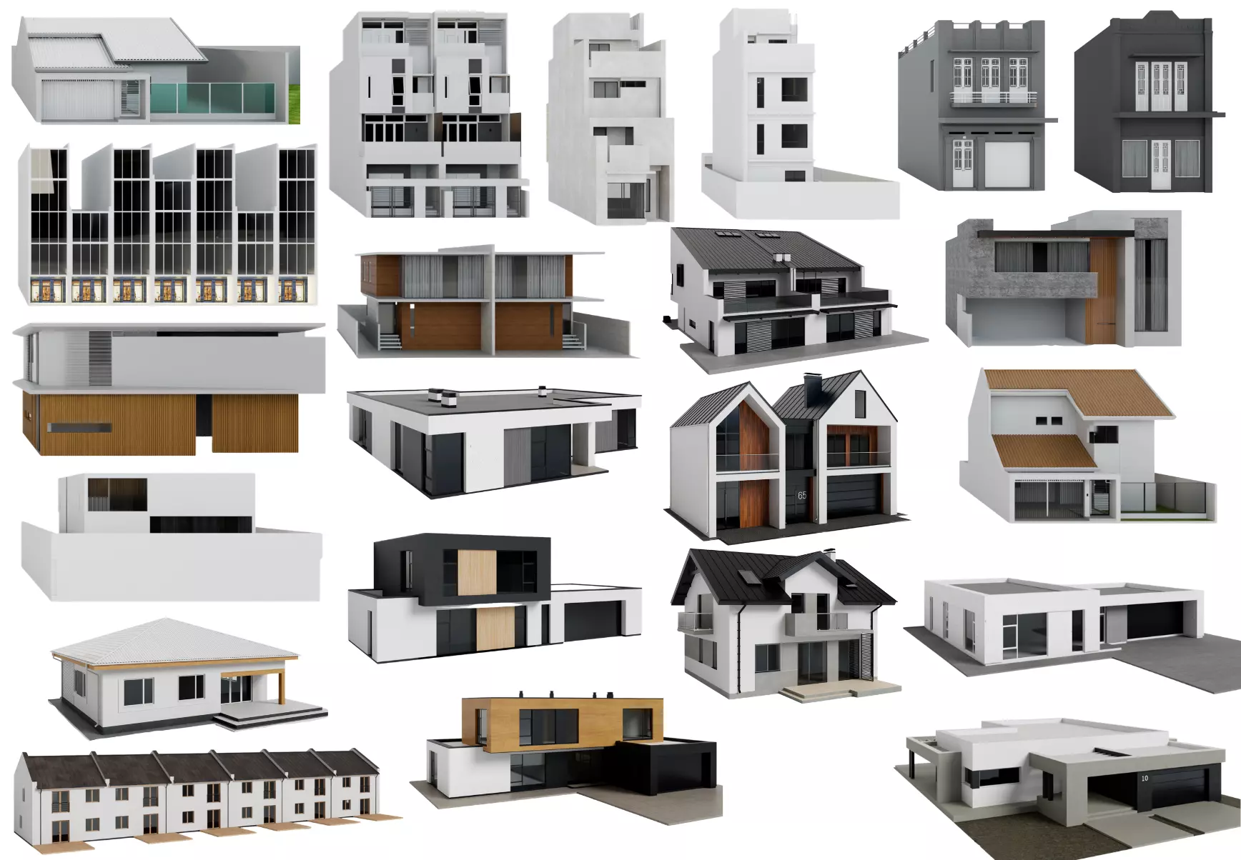 Modern Neighboring Houses 3D Collection 3D model