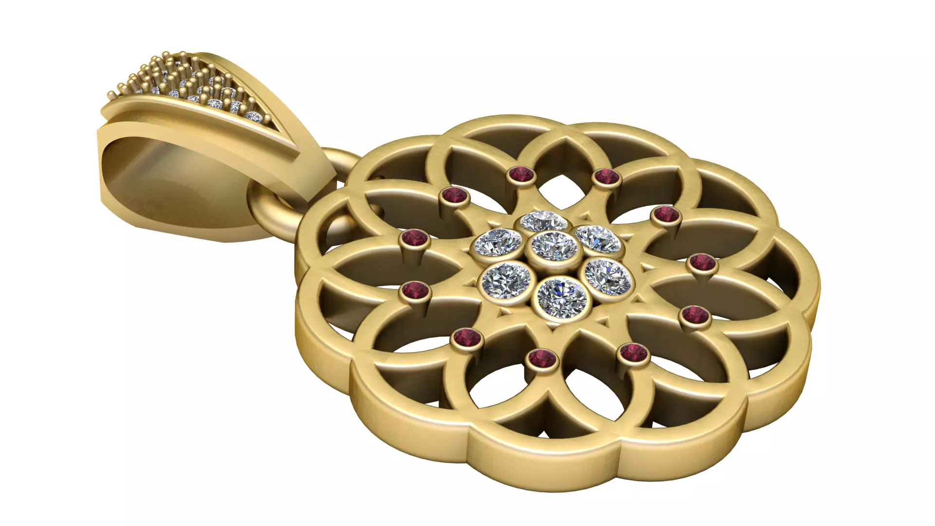 Royal Ruby Floral Mandala Gold Pendant 3D print model
