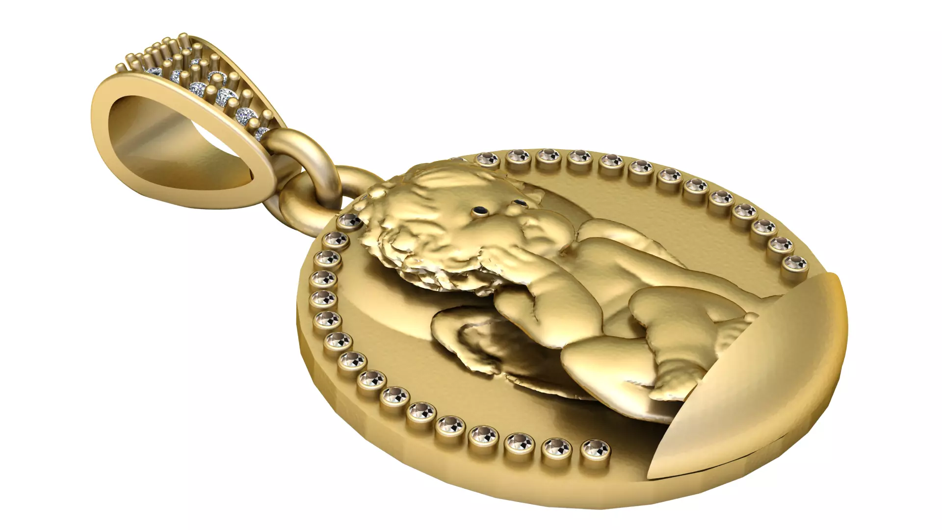 Royal Teddy Bear Gold Medallion Pendant 3D print model