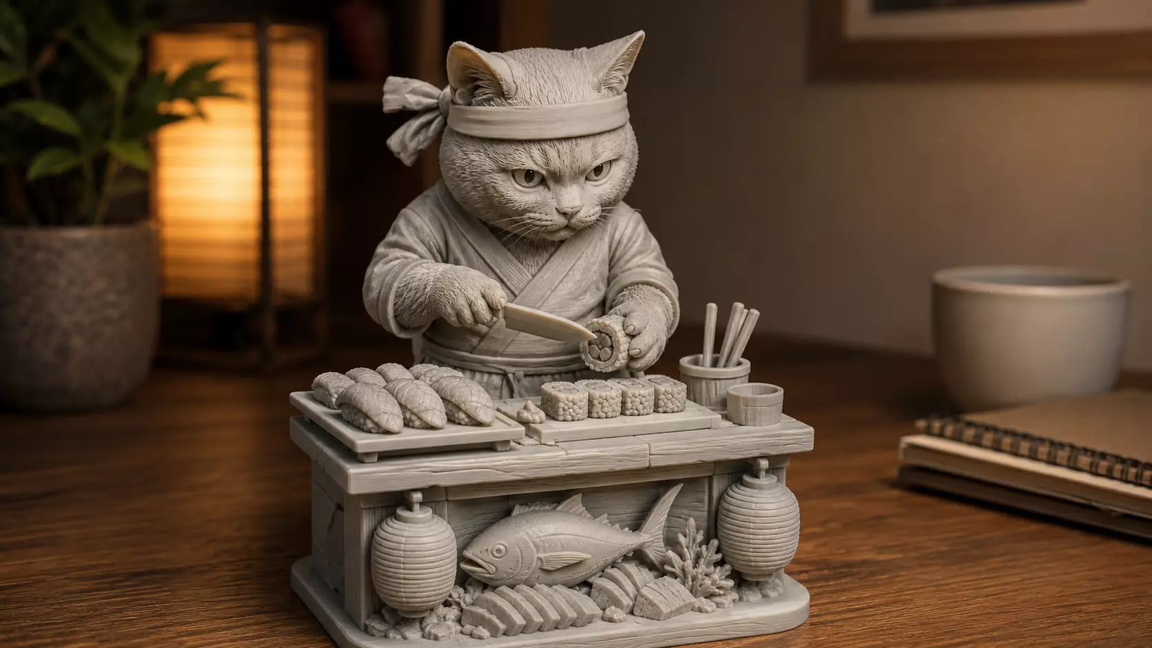 Cat Sushi Chef Collectible Figurine Statue 3D print model