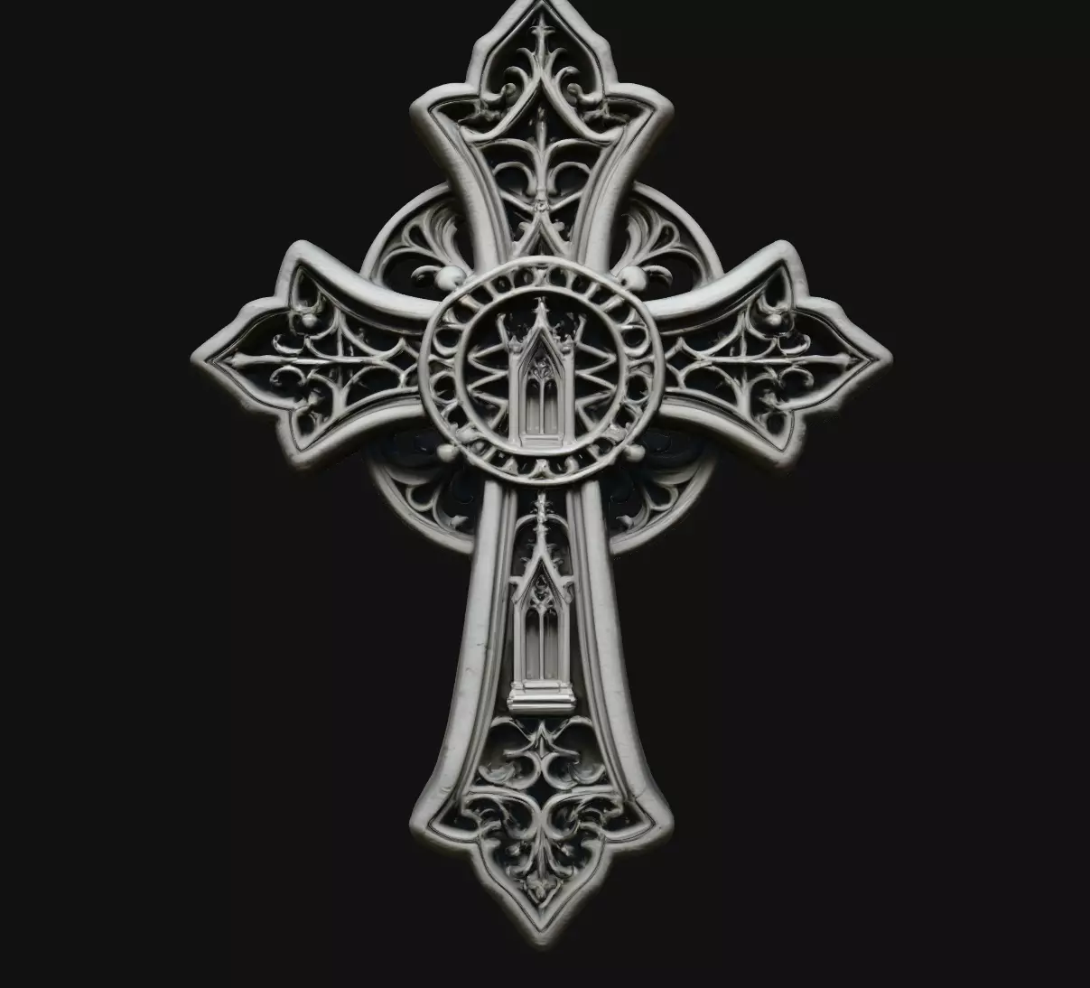 Gothic Cathedral Cross Rose Window Pendant Jewelry 3D print model