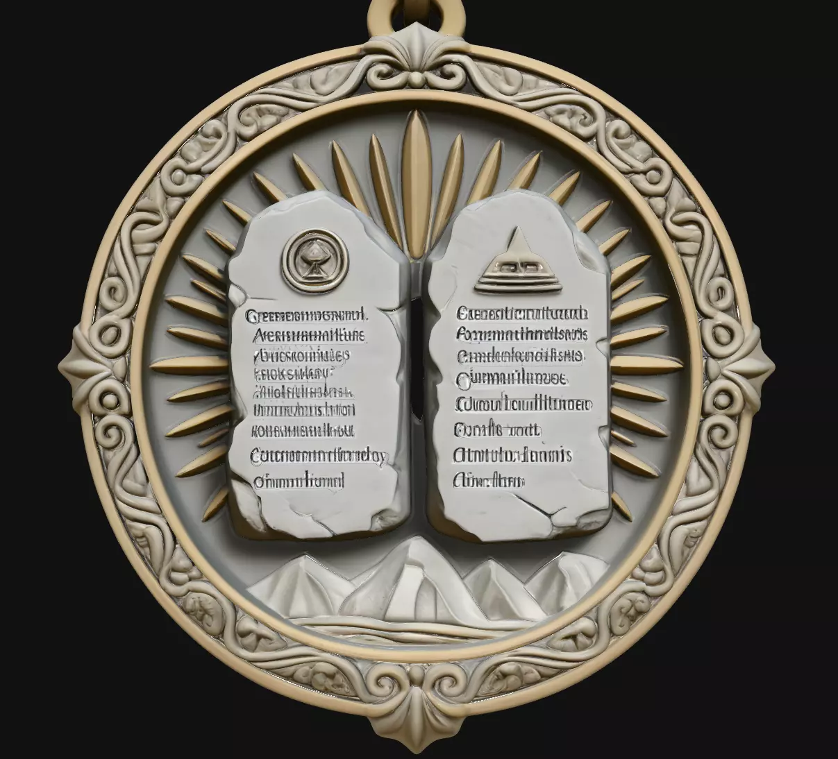 Ten Commandments Stone Tablet Medallion Pendant Jewelry 3D print model