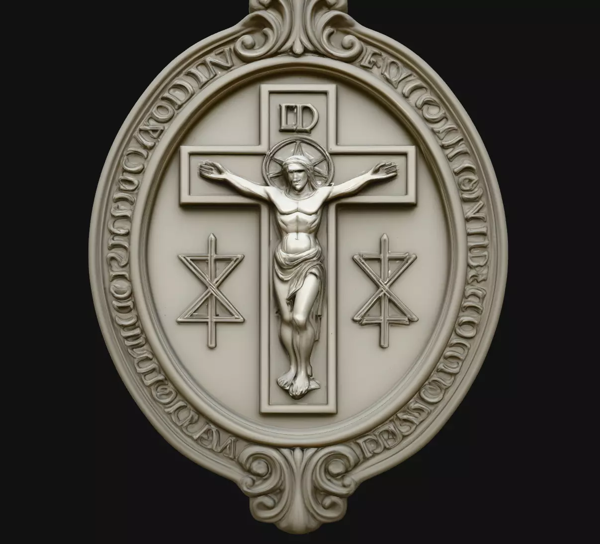 Crucifix Stone Tablet Oval Pendant Jewelry Model 3D print model