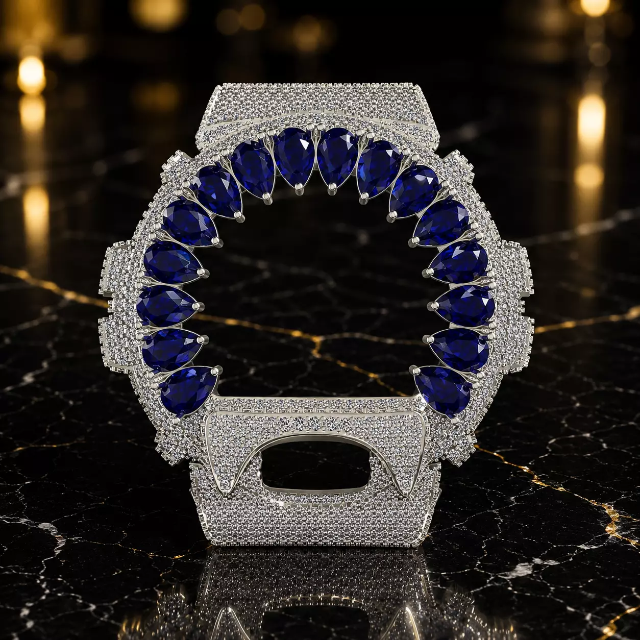 GShock DW6900 Watch Case with Blue Pear Gemstones NOW0028 3D print model