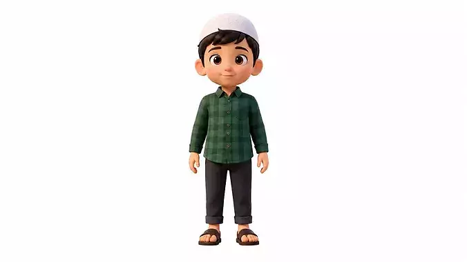 Stylized Muslim Boy Character Animated Cute kid character