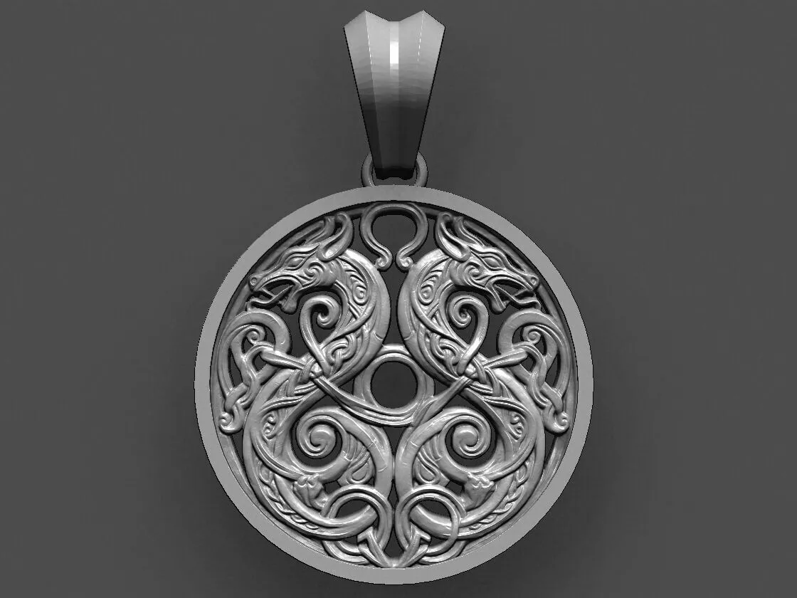 Viking Dragons pendant STL file 3D print model