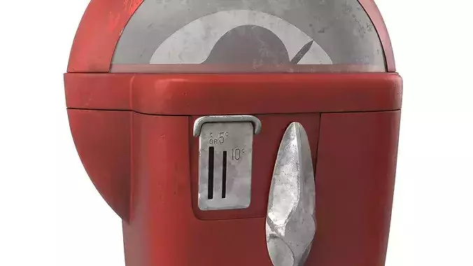 Vintage Street Parking Meter with Metal Housing Red Old 3D model 4