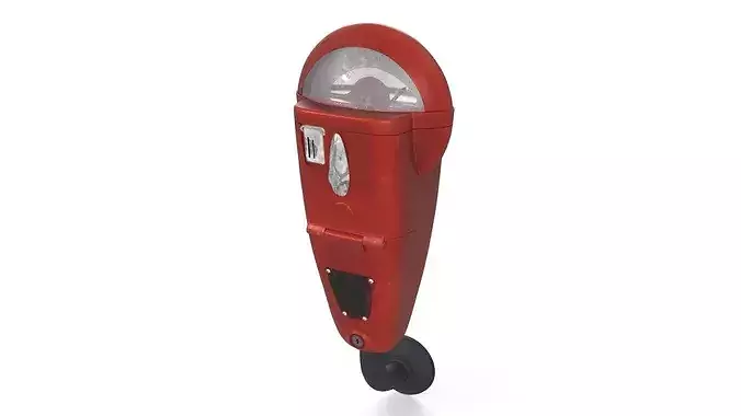 Vintage Street Parking Meter with Metal Housing Red Old 3D model
