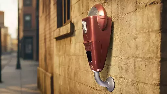 Vintage Street Parking Meter with Metal Housing Red Old 3D model 2