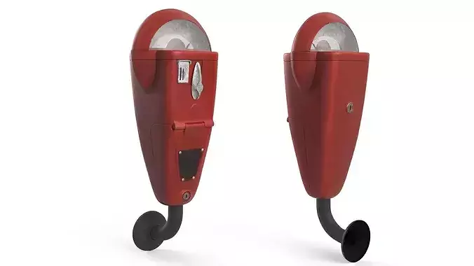 Vintage Street Parking Meter with Metal Housing Red Old 3D model 3