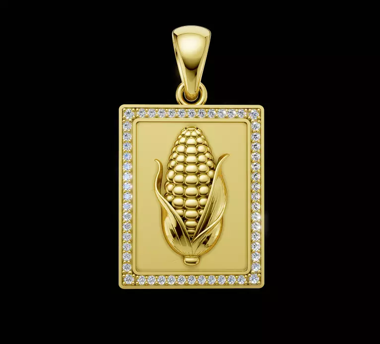 Corn Pendant with Diamond Halo Frame Jewelry 3D Print Model STL 3D print model