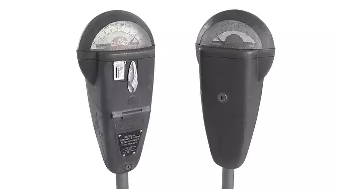 Vintage Parking Meter with Coin Slot and Timer 3D model 4