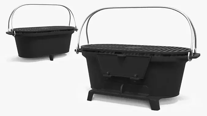 Cast Iron Charcoal Grill with Lid Black 3D model