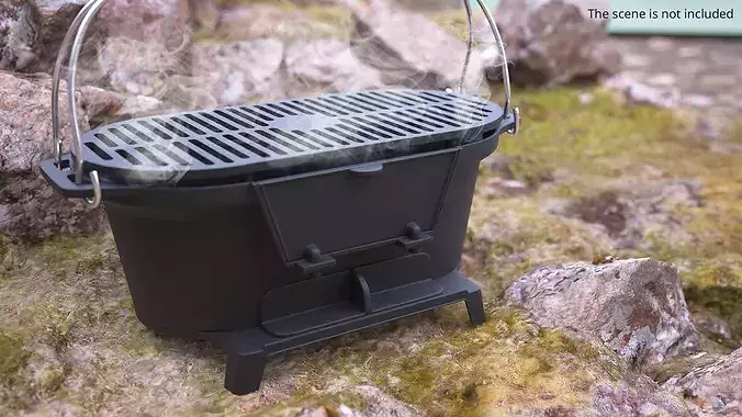 Cast Iron Charcoal Grill with Lid Black 3D model 3