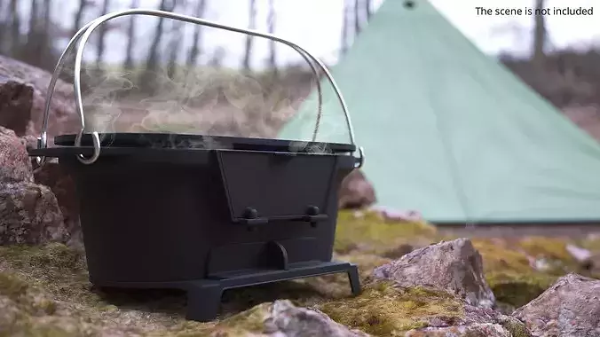Cast Iron Charcoal Grill with Lid Black 3D model 2
