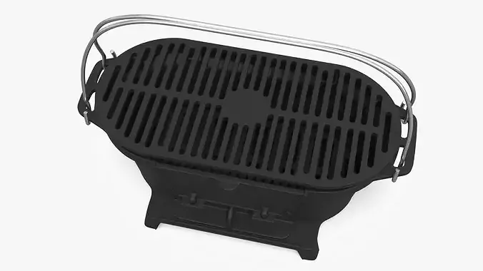 Cast Iron Charcoal Grill with Lid Black 3D model 4
