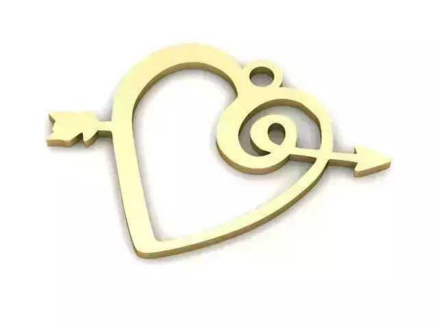 Pendant gold heart charm with arrow in middle