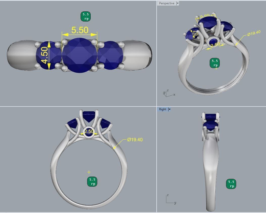 Janet three stone diamond engagement ring 3D print model_1