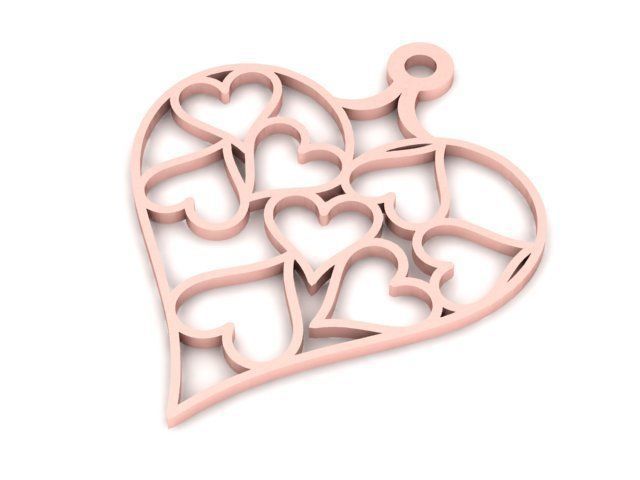 Pendant heart shaped in gold 3D print model_1