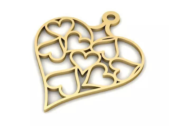 Pendant heart shaped in gold 3D print model_0