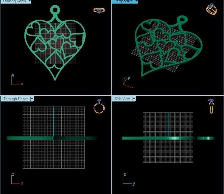 Pendant heart shaped in gold 3D print model_2